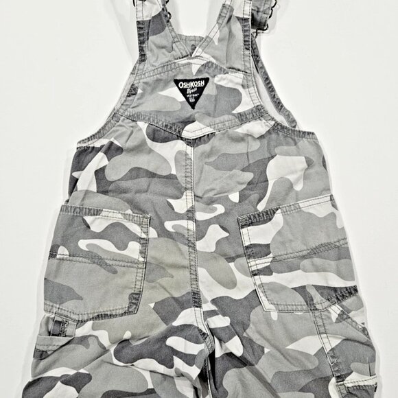 OshKosh B’gosh Camo Shortall Overalls 4T Gray Adjustable Straps Cargo Pockets - Picture 1 of 6